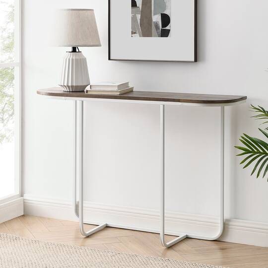 Walker Edison White Reclaimed Barnwood Modern Curved Entry Table